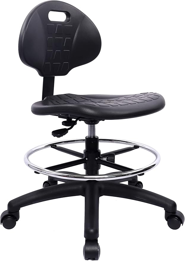 CHAIR MASTER Drafting Stool - Easy to Clean! Ergonomic Polyurethane Chair. Seat Height Adjustable w/Heavy Duty Footring for Home, Automotive, Lab, Cleanroom (Standard Casters, Medium Stool)
