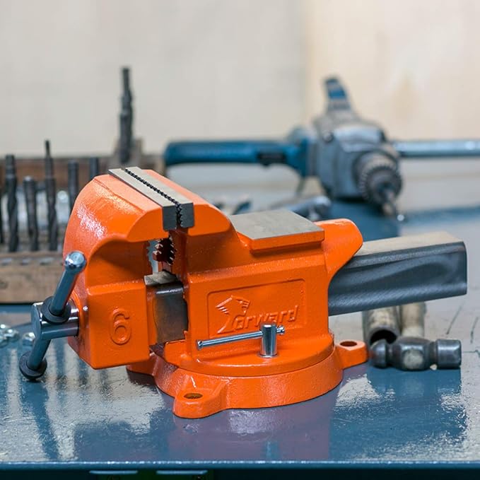 Forward Bench Vise 6 Inch Ductile Iron Bench Vice with 360 Degree Swivel Base and Channel Steel Guide Bar 30606 (6")