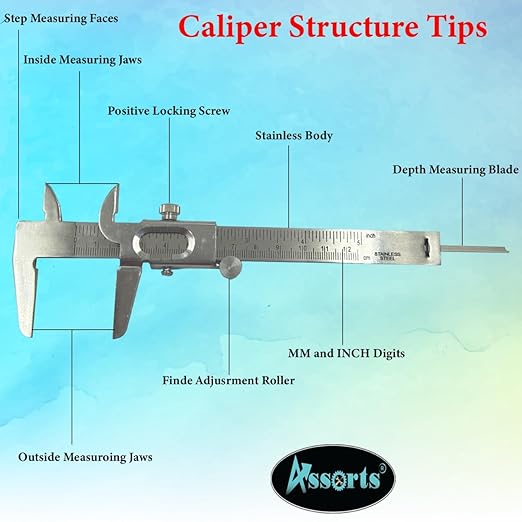 Quality Non Digital Vernier Caliper- Professional Metric -Imperial Measuring System Tools for Inside, Outside, Depth & Step Measurements (Stainless Steel Body)