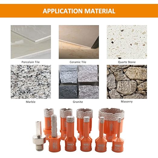 BGTEC Diamond Core Drill Bits Set - 10pcs Tile Hole Saw Kit 6/8/10/14/20/25/32/50mm with 10mm Diamond Finger Bits for Porcelain Ceramic Tile Granite Marble，Hex Adapter