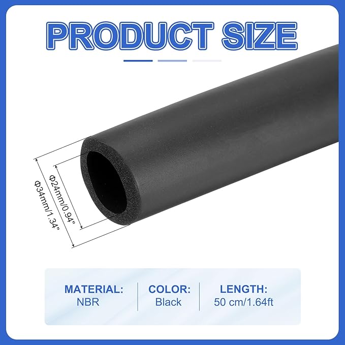 uxcell Pipe Insulation Tube Foam, 15/16" ID x 3/16" Thick x 1.64ft Foam Pipe Cover Non-Slip Hollow Tubing Guitar Air Conditioner Stand Fitness Equipment Handles, Black