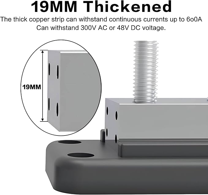 Iztoss 12 V Bus Bar Terminal Block 8 x 3/8"(M10) Terminal Studs,Battery Bus Bar Max 600 V AC 48 V DC Positive & Negative Battery Distribution Block for Battery Marine RV Truck
