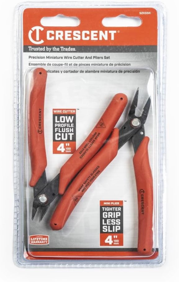 Crescent Shear Cutter Mini Pliers Set - Electrician Tool for up to 20-Gauge AWG Soft Wires (0.8 mm) - Premium Hand Tool - 2-Piece Set - S2KS5NN