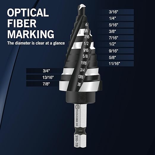 M35 Four Spiral Flute Cobalt Step Drill Bit, 3/16"-7/8" Wear-Resistant TiAlN Coated Four-Flute Step Bit, 1/4" Hex Shank Unibit Step Bit for Metal, Stainless Steel, Aluminum, Wood, Plastic