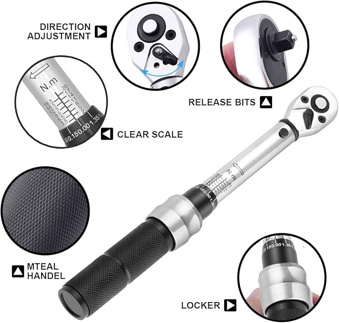 COTOUXKER Bike Torque Wrench Set - 2 to 20 Nm – 1/4 Inch Driver Pro MTB Bicycle Maintenance Torque Wrench Kit Tool for Road Mountain Bikes Motorcycle Multitool