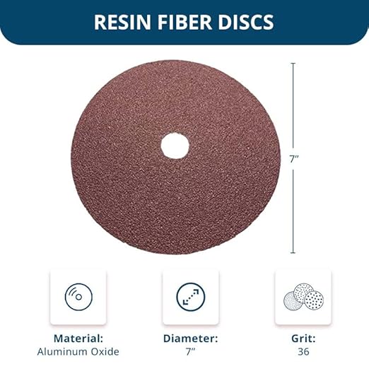 Benchmark Abrasives 7 Inch Sanding Discs Aluminum Oxide Resin Fiber Grinding Disc for Grinding, Stripping on Wood, Fiberglass, Steel, Metal, 7/8" Arbor Angle Grinder Sanding Disc, 25 Pack - 36 Grit