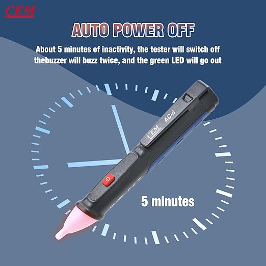 Voltage Tester,CEM AC-6 Non-Contact Voltage Detector,Electrical Tester,AC,LCD Display in Percentage,Buzzer Alarm,Live Wire Tester,Wire Breakpoint Finder - Black-Built-in/External Battery (Random)