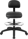 Chair Master FSS Series Square seat Tall (24"-34") seat Height Chair. Vinyl-for Office, Garage, Desk, Shop, Computer, Doctor, Medical, Easy to Clean! 18" Footring (Black, Tall, Self Braking Casters)