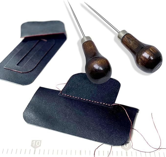 4 Pcs Scratch Awl Tool, with Gourd Shape Wooden Handle, Leather Awl Punch Tool,Tailors Awl, for Sewing Punching Stitching, Gourd Awl Repair Tool for Leather Craft Cloth
