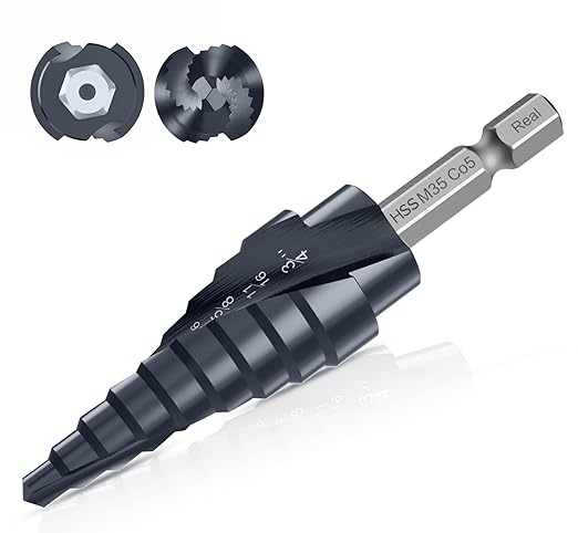 Upgrade M35 Cobalt Step Drill Bit with Ultra TiAIN Coating, 1/4"-3/4" Unibit Step Bit with Double Sprial Flute, 1/4" Hex Shank Drill Bit for Metal, Stainless Steel, Aluminum, Copper, Wood
