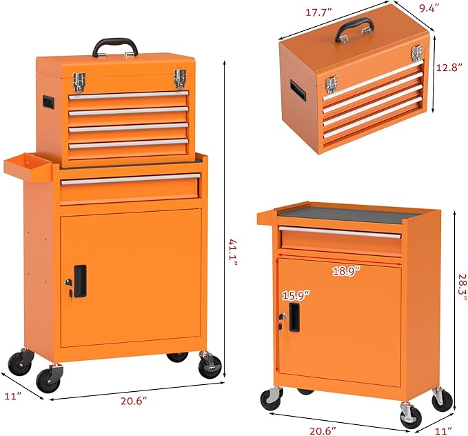 5-Drawer High Capacity Rolling Tool Chest, Tool Box with Drawers and Wheels, Toolbox on Wheels with Cabinet(Orange)