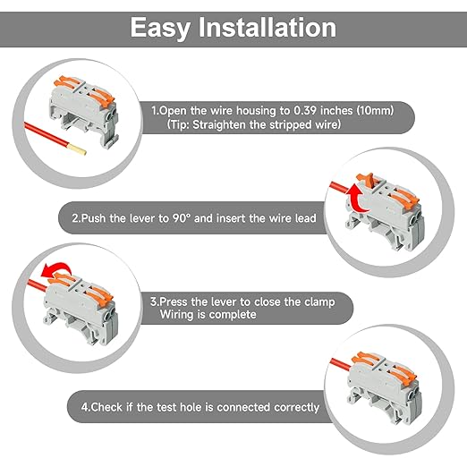 5Pcs DIN Terminal Blocks, 2 Conductor Compact Wire Conductor Splicing Connectors, KV223 Lever Wire Connectors for AWG 28-12, 600V 32A
