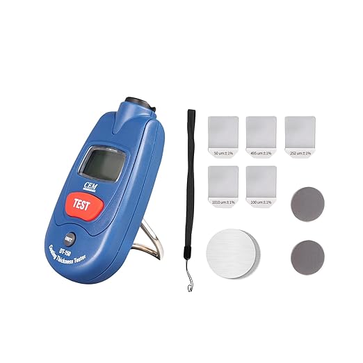 CEM Paint Thickness Gauge,Car Boat Coating Tester with Calibration Plates&Battery,Fe/NFe Automatic Recognition Portable Digital Thickness Meter Detector,Backlight LCD Display,Auto Power Off&Lanyard