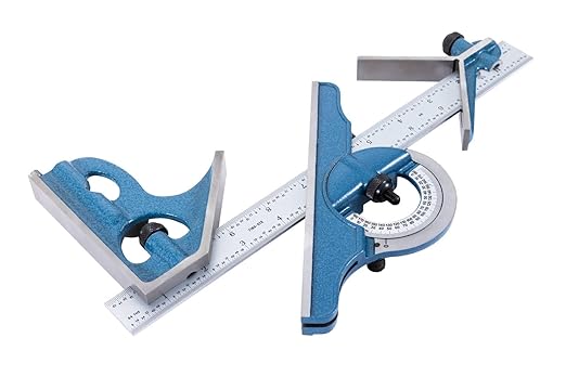 4-Piece Combination Square Set - 4R 18” Metal Ruler, Protractor, Center Finder, Combo Square with Level and Scriber Tool - for Metal Working and Fabrication, Carpentry, Woodworking and More PEC Tools