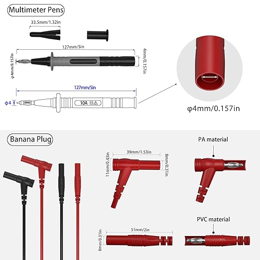 29PCS Multimeter Test Leads Kit with Alligator Clips, Banana Plug Test Leads and Test Probes 1000V 10A CAT III for Fluke/KAIWEETS/INNOVA Multimeter/Voltmeter/Clamp Metert