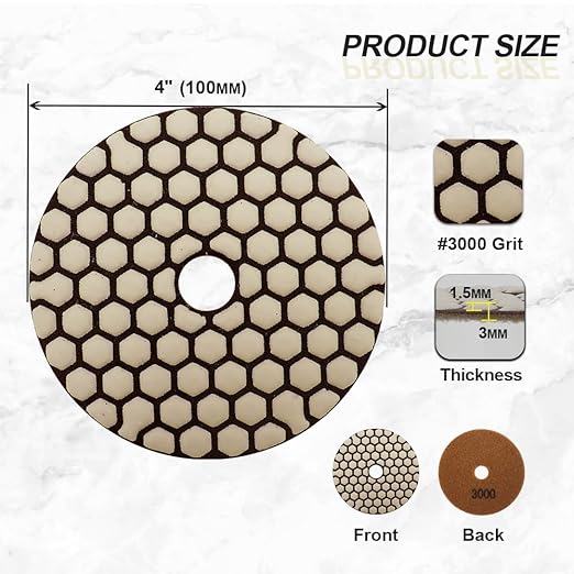 Dry Diamond Polishing Pads 4"/100mm - 8pcs Grit 3000 Polish Pad Kit for Granite Marble Artificial Stone Quartz for Angle Grinder
