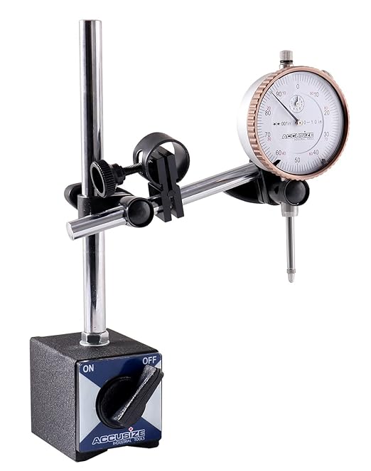 Accusize Industrial Tools 0-1'' by 0.001'' Dial Indicator with Magnetic Base Set, 60 Kg Capacity, Eg00-1038