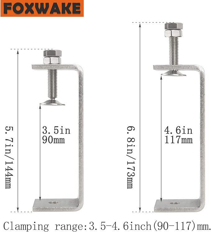 Heavy Duty C Clamps 4.6In for Mounting, Metal Stainless Steel U Clamp for Metal Working Small Desk Clamp with Stable Wide Jaw Opening & Protective Pads/I-Beam Design (2pcs)