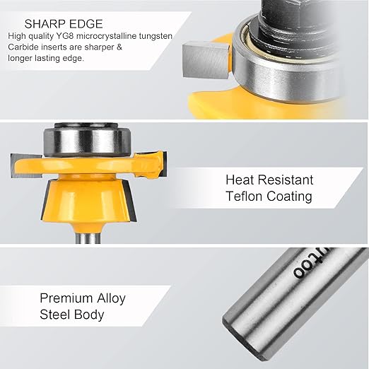 1/2-Inch Shank 2 Set Bevel Shaker Rail and Stile Router Bits, Rail and Stile Router Bit Set for Cabinet Door Rail, Stile and More (3/8-Inch Cutting Depth, 7/8-Inch High)