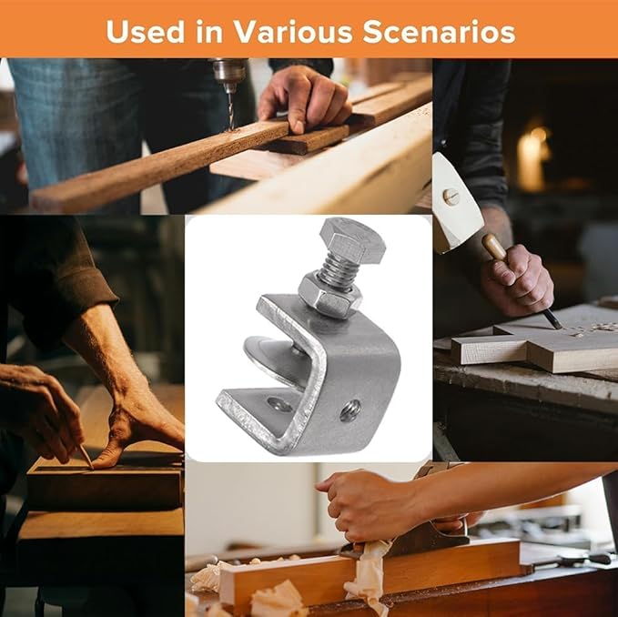 Stainless Steel C Clamps, Mini Tiger Clamp Set for Mounting, Heavy Duty Metal U Clamps, Small Desk G-Clamp with 1.18 Inch Stable Wide Jaw Opening for Metal Working Woodworking Welding Building (6pcs)