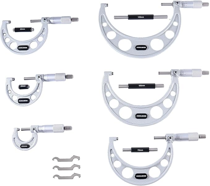 Accusize Industrial Tools 0-150 mm Precision M-Type Metric Outside Micrometer 6 Pc Set, Eg00-9150