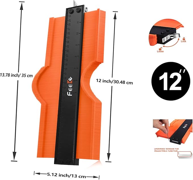 Contour Gauge (12 Inch) with Lock Profile Tool, Gifts for Men Dad Husband Him Super Contour Duplicator Men Gifts Woodworking Tools Carpenter Tools Construction Outline Angle Measuring Tool for Mens