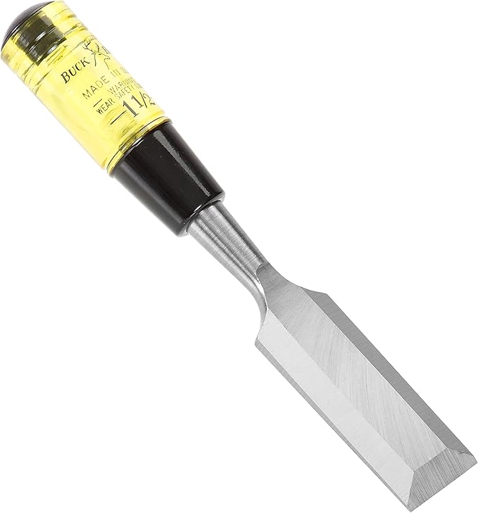 Buck Brothers 120108BC 1-1/2" Wood Chisel Made in USA, For Paring and Finishing Cuts in Carpentry and Woodworking, Tempered Tool Steel Blade, Mallet-Safe Handle