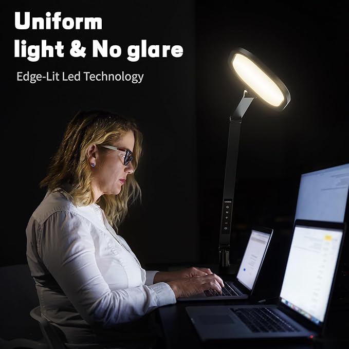 LED Desk Lamp for Home Office, Desk Light for Video Call, 3 Color Temperature 10 Brightness Computer Light, Dimmable Led Desk Light with Memory & Timer Func, Metal Swing Arm Table Lamp