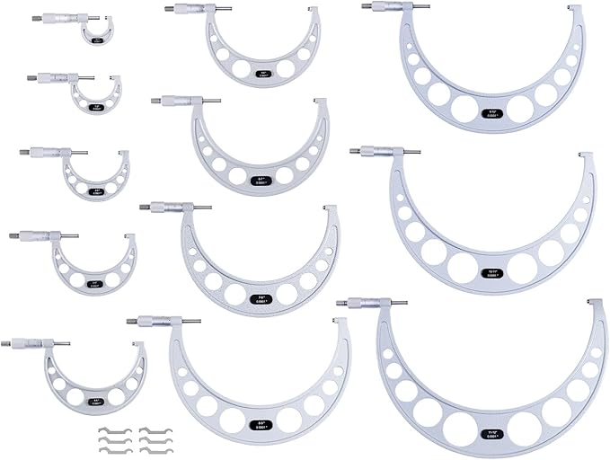 Accusize Industrial Tools 0-12'' by 0.0001'', 12 Pcs Ultra-Precision Outside Micrometers Set with Carbide Tips, Eg00-0912