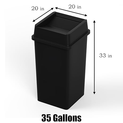35 Gallon Black Square Commercial Trash Garbage Can with Lid | Outdoor Office Restaurant School Kitchen