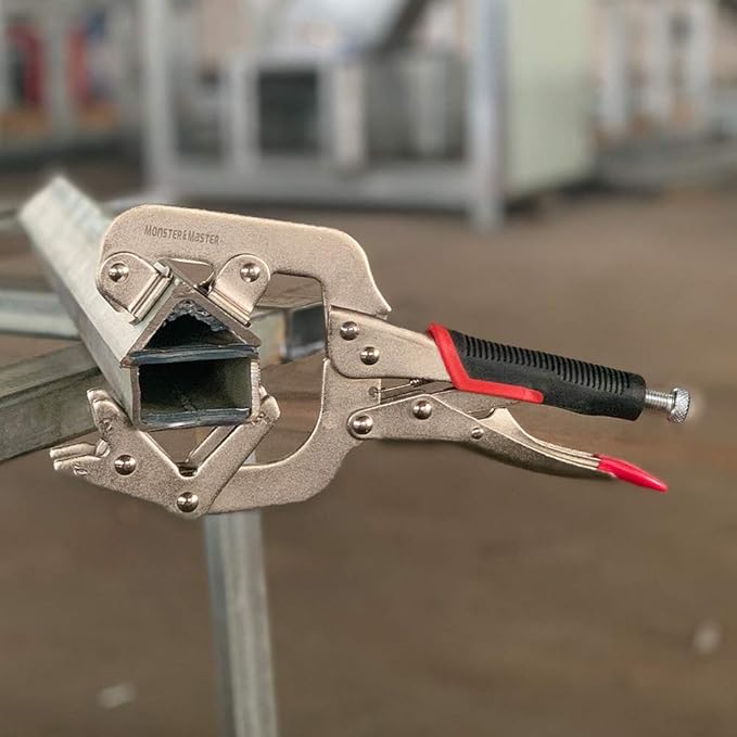 Monster & Master Welding Pipe Plier Clamp, Fast Release, C-Clamp Locking with Large V-Pads, 10 Inch, 1pcs, ATHUS-MM-WLP-S9