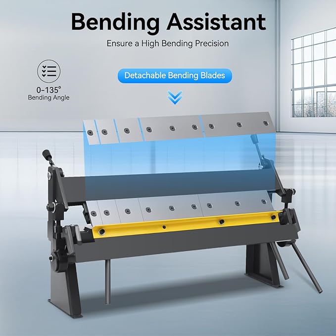 24“ Pan And Box Brake, 0-135° Sheet Metal Brake W-2420A Sheet Metal Bending Brake With 2”, 3“, 4” Removable Fingers Industrial Metal Bender For Carbon Steel Aluminum Copper