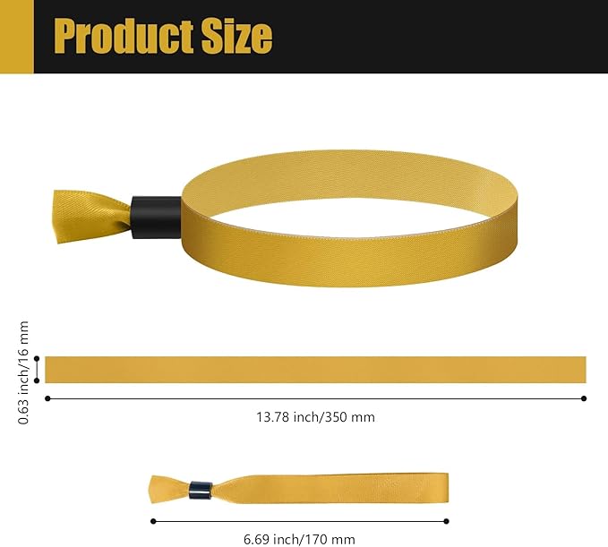 100 Pcs Cloth Event Wristband, Disposable Wristbands for Events, Colored Wristbands Events,for Lightweight Concert,Club Entrance Wrist Strap Party Wristband Event (Color : Gold)