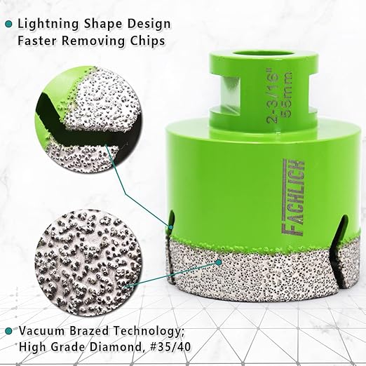 Diamond Core Drill Bit,2pcs Diameter 2-3/16 inch 55mm Thread 5/8-11,Vacuum Brazed Dry Wet Hole Saw for Porcelain Tile,Granite,Marble,Concrete,Masonry,Brick