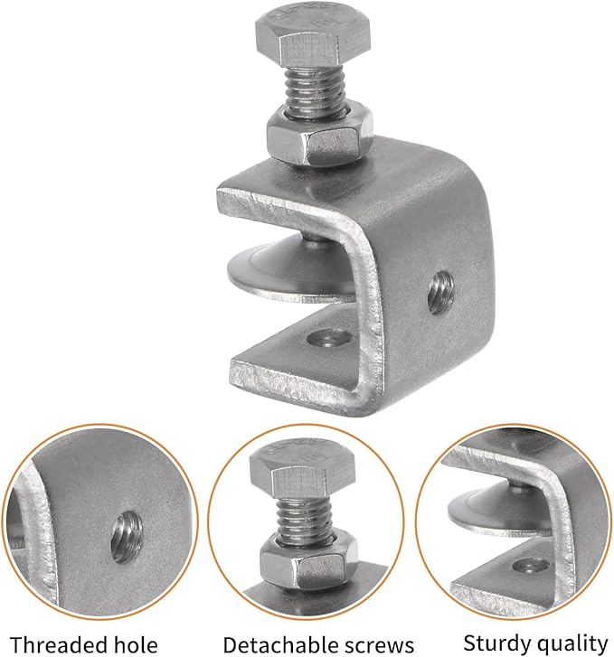 Stainless Steel C Clamps, Mini Tiger Clamp Set for Mounting, Heavy Duty Metal U Clamps, Small Desk G-Clamp with 0.98 Inch Stable Wide Jaw Opening for Metal Working Woodworking Welding Building (6pcs)