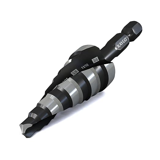KAYGO M35 Step Drill Bit for Metal,1/4 to 3/4 inch Step Drill Bits for Stainless Steel Aluminum Wood Plastic,1/4 inch Hex Shank,Spriral Drouble-Fluted