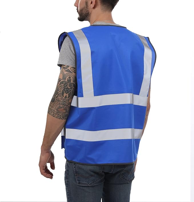 Dib Safety Reflective Vest High Visibility with Pockets and Zipper, Blue 3XL