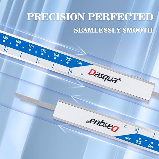 Dasqua 8"Inch/200mm Digital Caliper Electronic Industrial, Stainless Steel, with Large LCD Screen and Storage Case Auto Off Featured Measuring Tool, Resolution 0.0005"/0.01mm, Accuracy 0.0015”/0.03mm