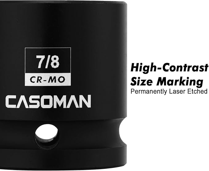 CASOMAN 1/2-Inch Drive 7/8-Inch Square Impact Socket, 4-Point, SAE, CR-MO
