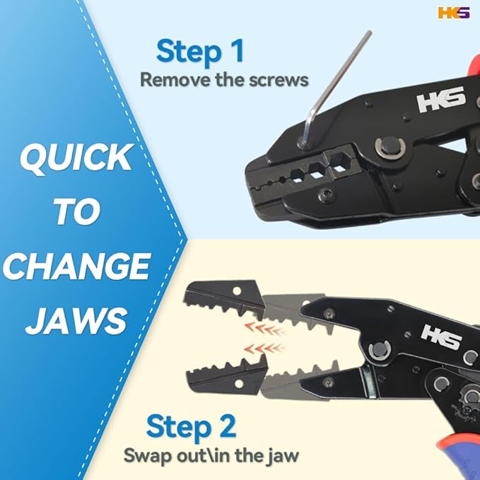 HKS Coax Ratchet Crimping Tool Kit for Coaxial RG Cable RF Connector with 5 Changeable Dies, Rotary Coaxial Cable Stripper/Cutter and Stripper/Cutter Piler