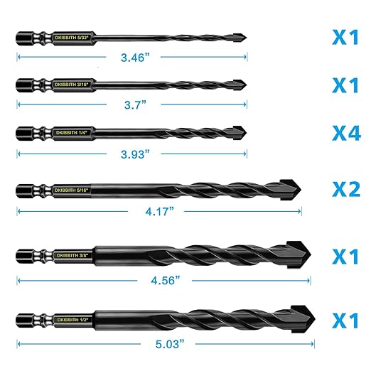 10 Piece Masonry Drill Bits for Tile Glass Ceramic Wall Brick Stone Soft-Metal Wood, Concrete Drill Bit Set,Carbide Tungsten Steel Alloy