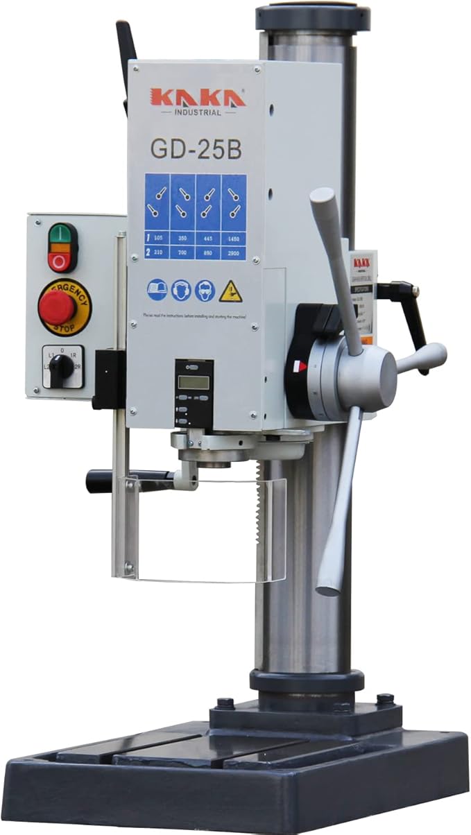 KAKA INDUSTRIAL Variable Speed Bench Drill Press,GD-25B 0.9kW 220V 3-Phase, 8-Speed (130-3200 RPM), Cast Iron Benchtop, 25mm Max Drilling, MT3 Taper