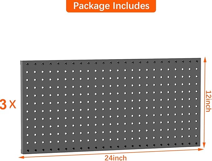TORACK 3 pcs Metal Pegboard Panels for Wall Garage Utility Tools Storage Pegboard for Workbench, Shop, Modular Peg Board Tool Organizer Boards(Pack of 3, Black)