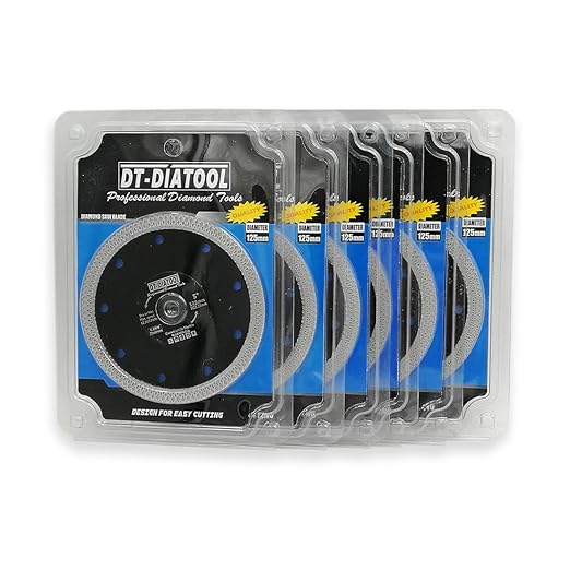 DT-DIATOOL Diamond Tile Blade 5 Inch 5pcs Diamond Turbo X Mesh Rim Segement Circular Saw Blade for Procelain Ceramic Stoneware Marble Granite Fits 5/8"-7/8" Arbor