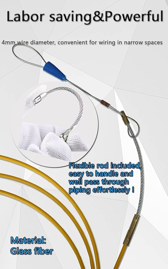Fish Tape Steel Wire Puller 4mm 100-Foot With a wire storage caseWire-through tool Twist-shaped wire for wiring, and incoming lines in the attic, etc Dual Range for Broad Application[4mm 100-Foot]