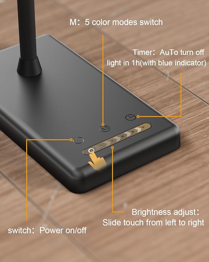 Adjustable LED Desk Lamp with Wireless Charging & Touch Control | 5 Colors & 6 Brightness Levels Eye-Caring Office Light with Memory & Timer