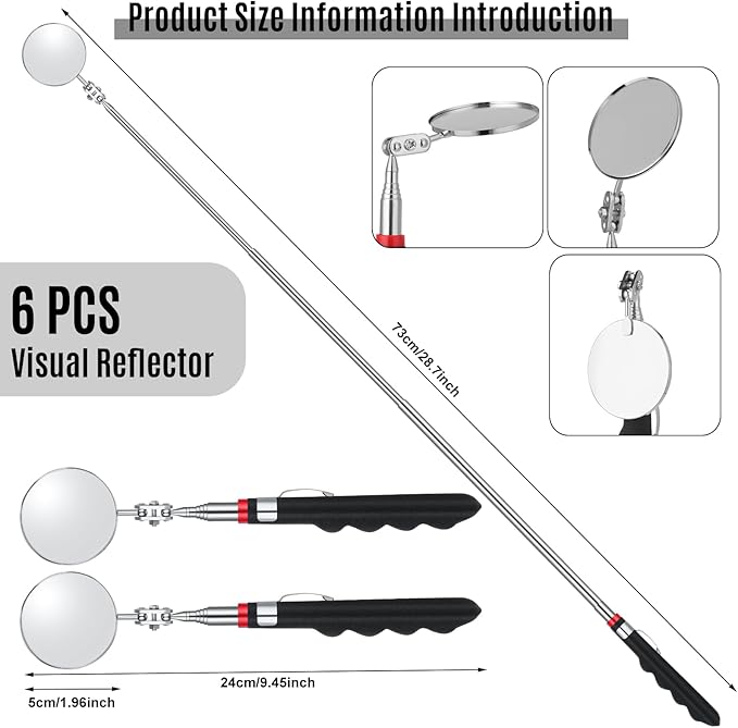 6 Pcs Telescoping Inspection Mirror,Retractable 30 Inch Mechanical Mirror Tool,Under Vehicle Inspection Mirror,Car Visual Reflector,Retractable Under Vehicle Detection Mirror Repair Tool