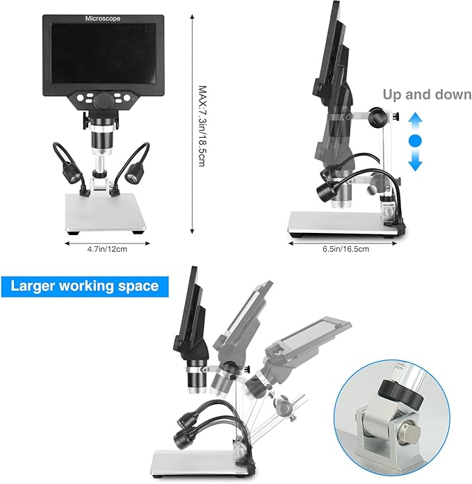 Koolertron 7 inch LCD Digital Microscope with 32G TF Card, 12MP 1080P USB Microscope Camera with Remote Control, PC View, Fill Lights for Coin, Plant, Rock, Circuit Board
