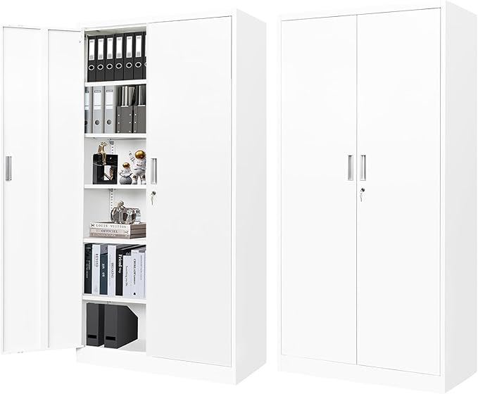 BESFUR Metal Storage Cabinet 87" H,Tall Locking Storage Cabinets with Top Cabinet and 4 Adjustable Shelves for Home Office, Garage,School, Apartment, Warehouse, Utility Room，Black