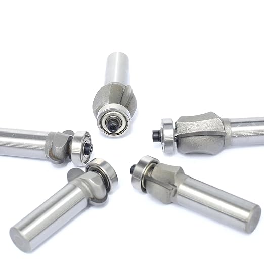 5Pcs Edging Fluting Bits Set,1/2" Shank, Concave Sunk Bead Router Bits Radius R4mm,R5mm,R5mm,R11.3mm,and R13.6mm,Bearing Guided Decorative Edge Bits for Wood Profiling,Molding